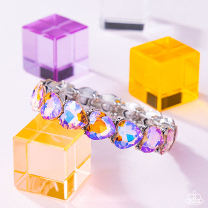 Only One You Love - Orange UV Shimmer Hearts Silver Stretchy Bracelet - Paparazzi Accessories