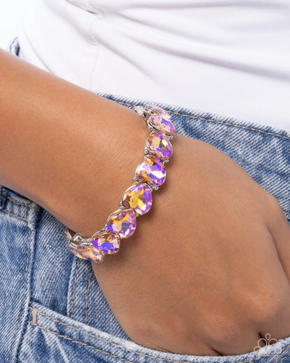 Only One You Love - Orange UV Shimmer Hearts Silver Stretchy Bracelet - Paparazzi Accessories