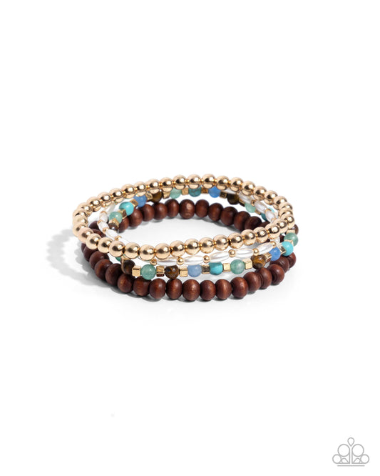 Could Have Been Me - Multi Stone, Wood, Gold Stretchy Bracelet - Paparazzi Accessories