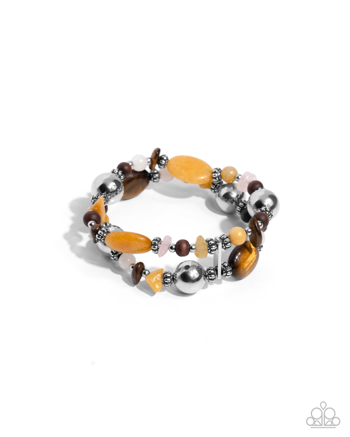 Heroic Harmony - Yellow, Tiger's Eye, Pink Natural Stone Silver Stretchy Bracelet - Paparazzi Accessories