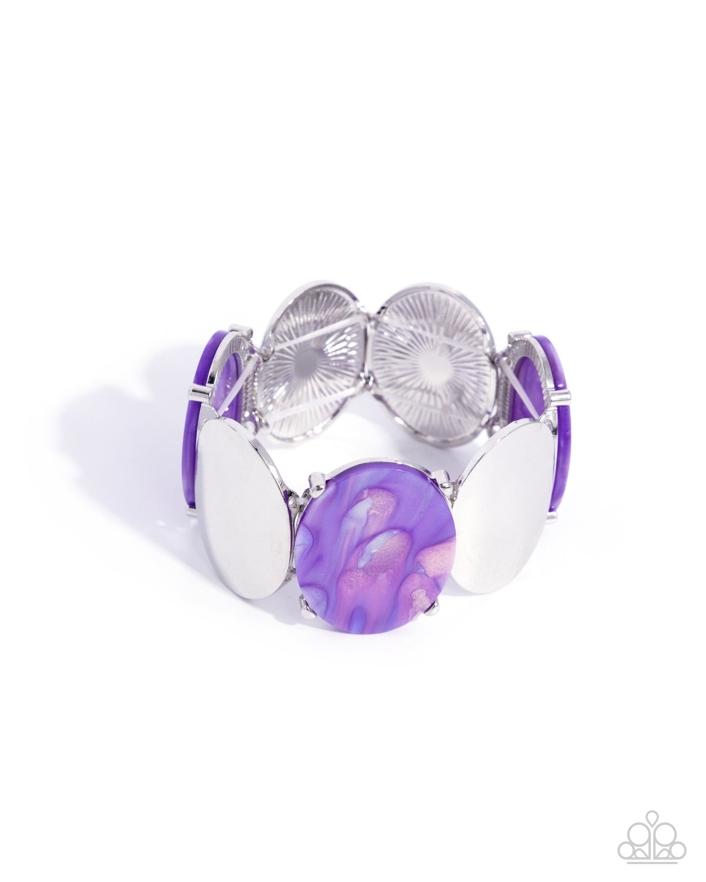 Longing for More - Purple Acrylic Ovals Silver Stretchy Bracelet - Paparazzi Accessories