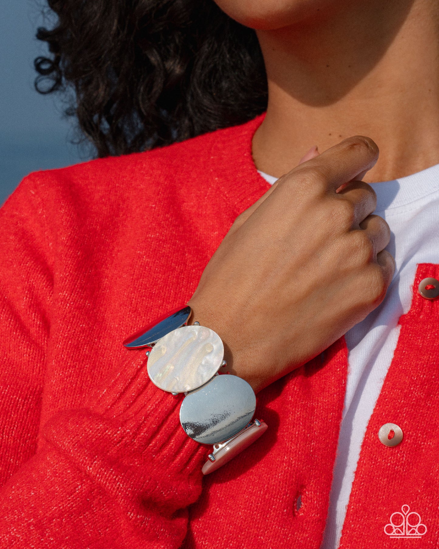 Longing for More - White Acrylic Oval Silver Stretchy Bracelet - Paparazzi Accessories