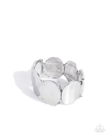 Longing for More - White Acrylic Oval Silver Stretchy Bracelet - Paparazzi Accessories