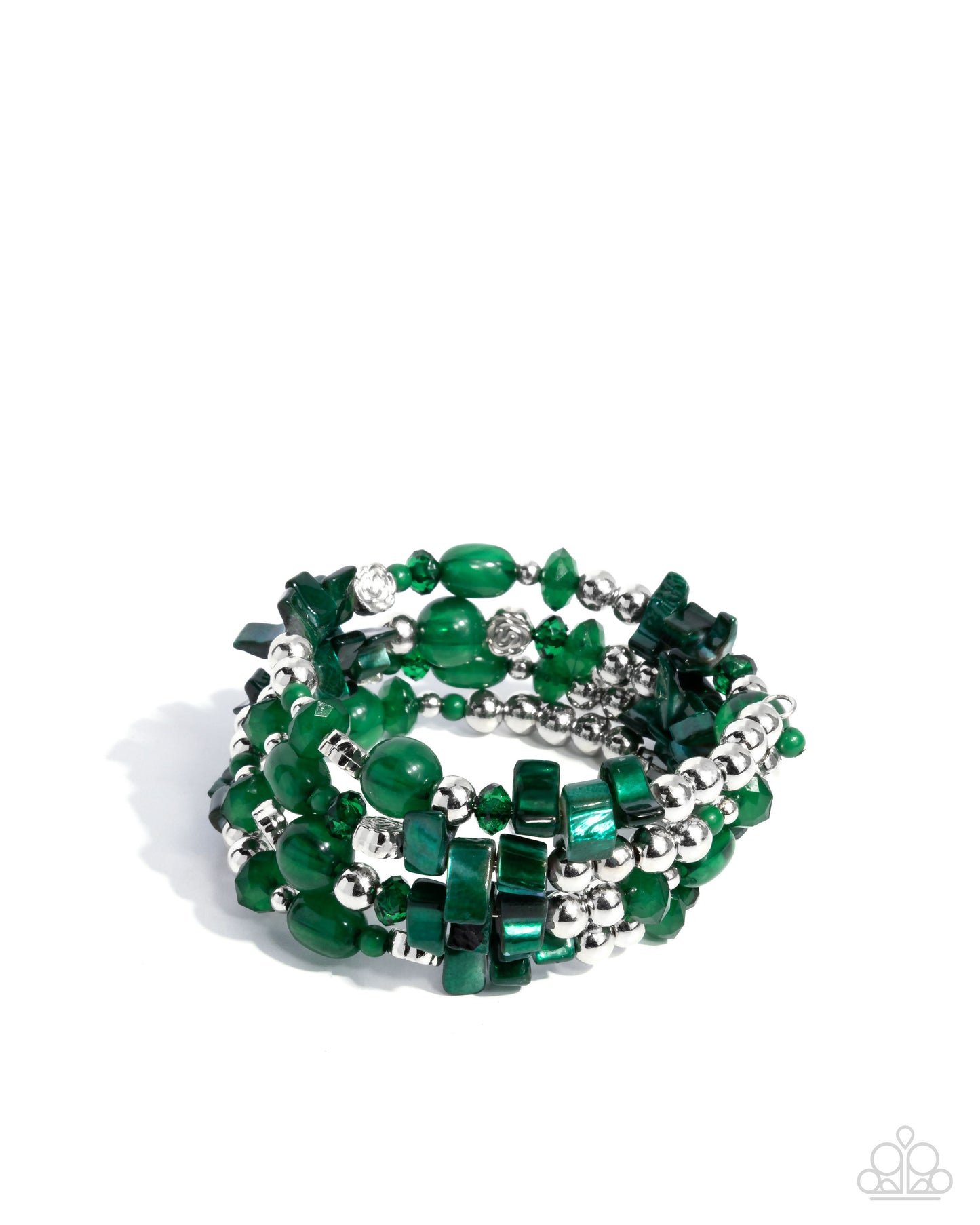 Worldwide Tour - Green Beads & Shells Coil Bracelet - Paparazzi Accessories