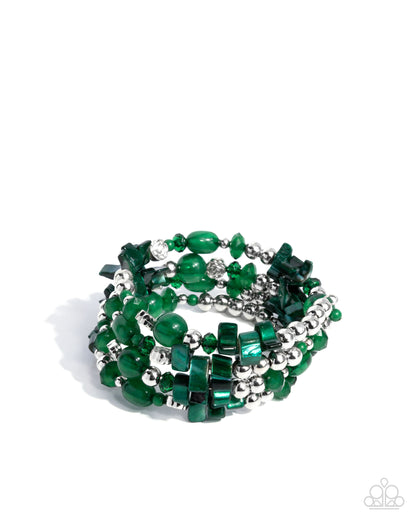 Worldwide Tour - Green Beads & Shells Coil Bracelet - Paparazzi Accessories