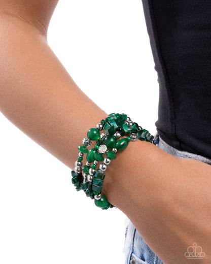 Worldwide Tour - Green Beads & Shells Coil Bracelet - Paparazzi Accessories