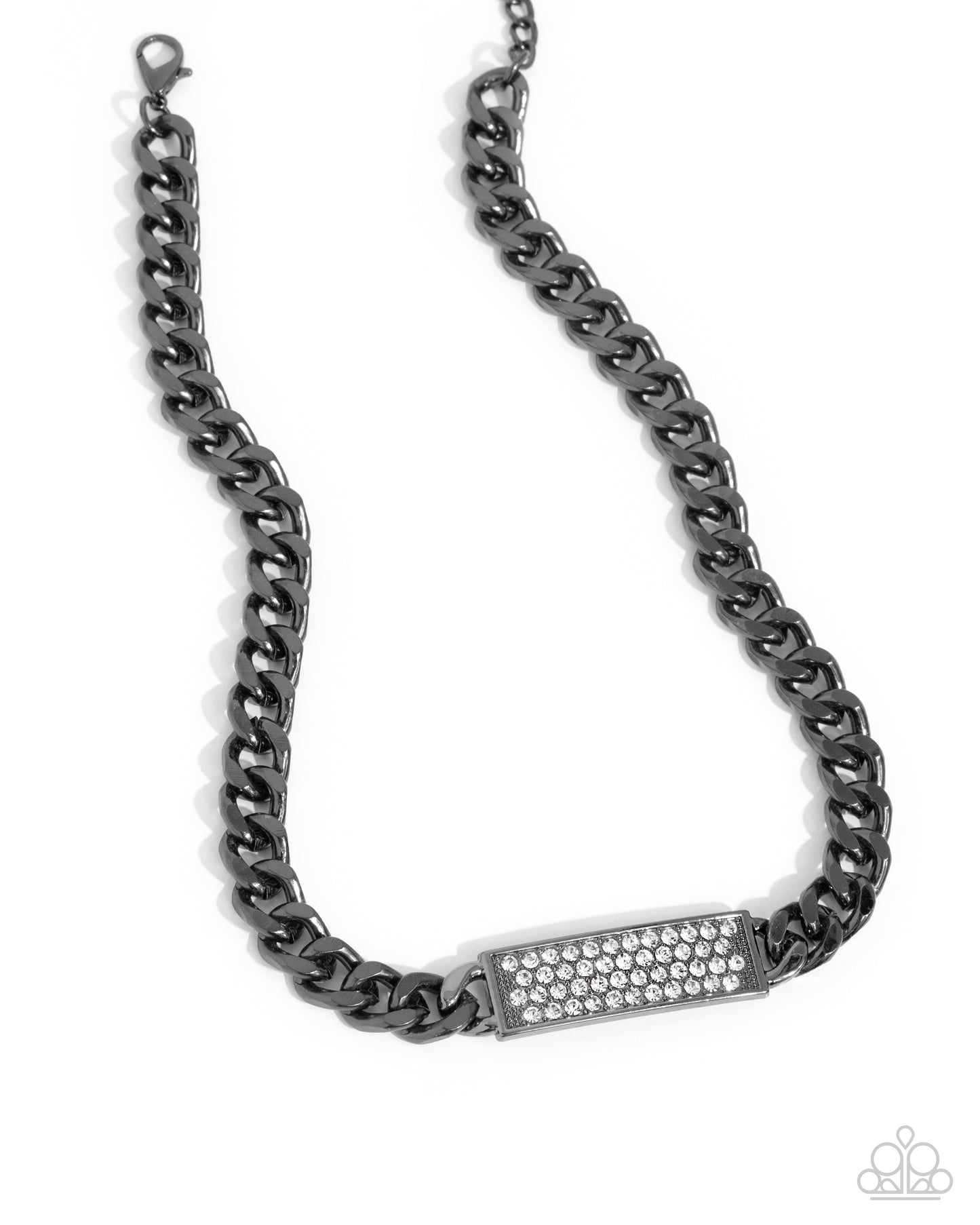 Rockstar Radiance - Black Gunmetal White Rhinestone Necklace - Paparazzi Accessories