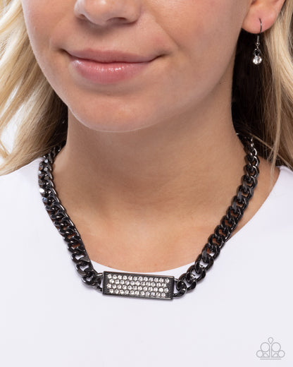 Rockstar Radiance - Black Gunmetal White Rhinestone Necklace - Paparazzi Accessories