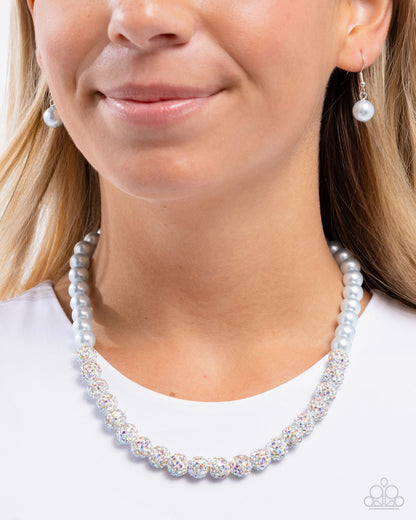 Beautiful Boutique - Blue Pearl & Iridescent White Rhinestone Beads Necklace - Paparazzi Accessories