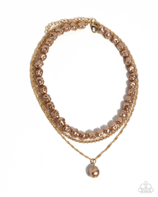 Baroque Bling - Brown Pearl Gold Layered Necklace - Paparazzi Accessories