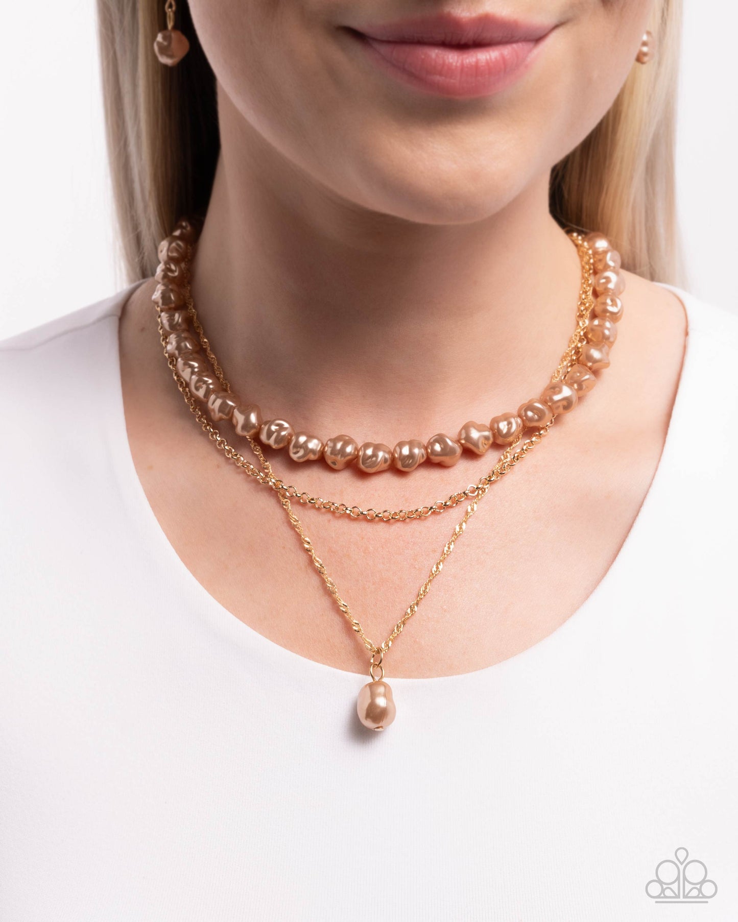 Baroque Bling - Brown Pearl Gold Layered Necklace - Paparazzi Accessories