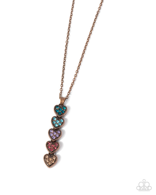 MINE Over Matter - Copper & Multi Rhinestone Hearts Necklace - Paparazzi Accessories