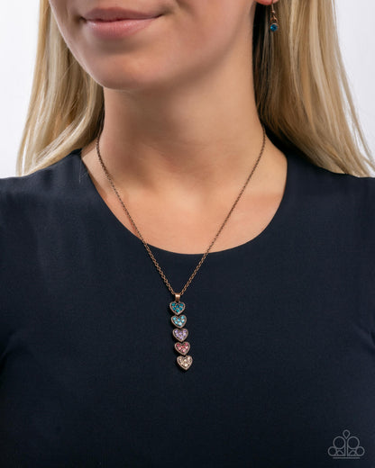 MINE Over Matter - Copper & Multi Rhinestone Hearts Necklace - Paparazzi Accessories
