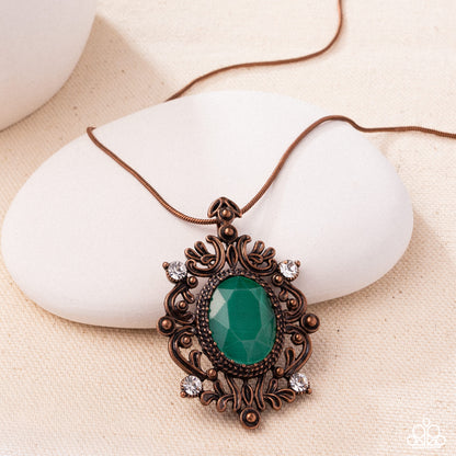 Family Crest - Copper and Green Pendant Necklace - Paparazzi Accessories