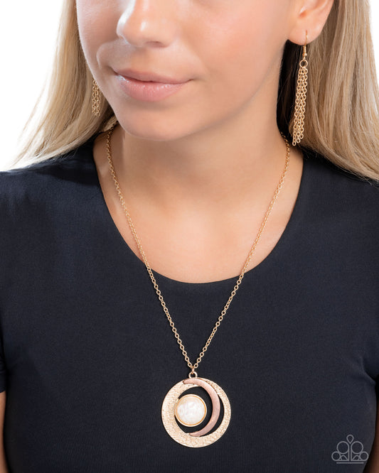 Lunar Month - Gold Necklace, Copper Crescent Moon & Iridescent Bead Necklace - Paparazzi Accessories