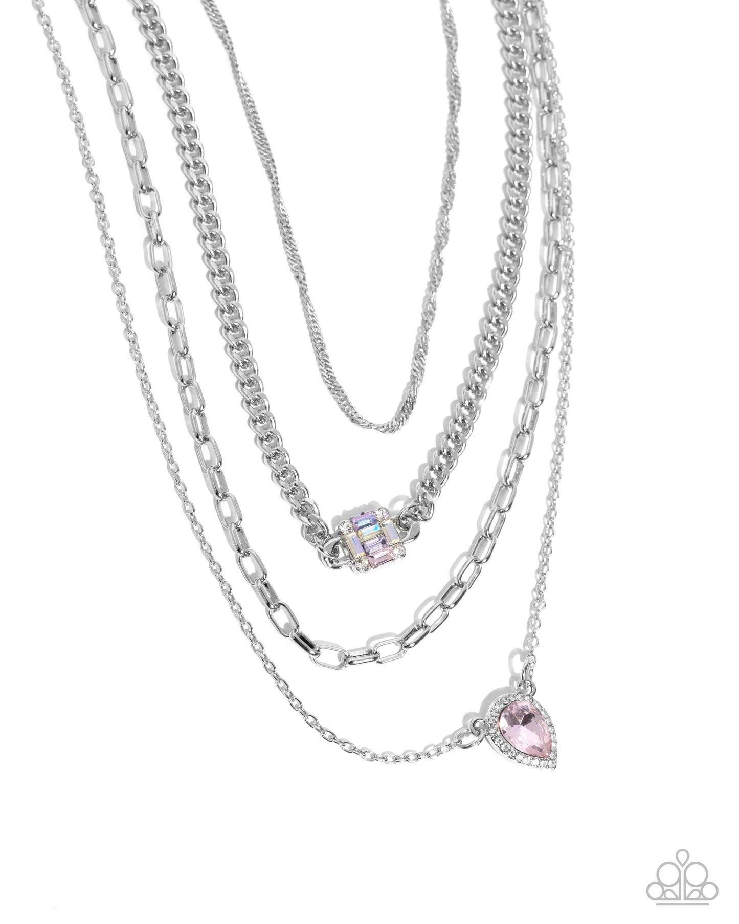 Radiant Rows - Pink Rhinestone Silver Necklace - Paparazzi Accessories