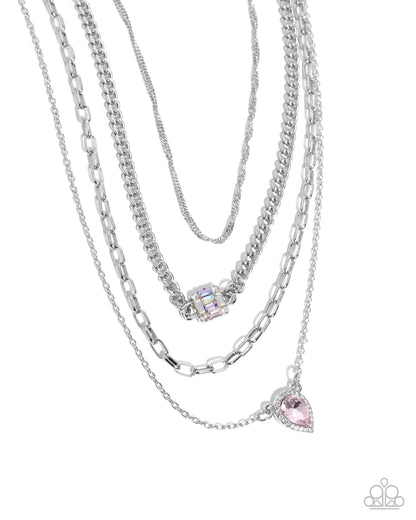 Radiant Rows - Pink Rhinestone Silver Necklace - Paparazzi Accessories