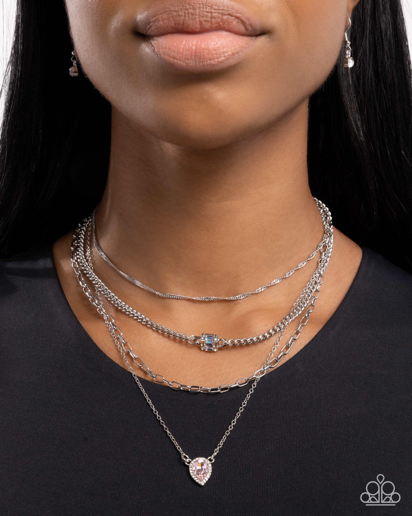 Radiant Rows - Pink Rhinestone Silver Necklace - Paparazzi Accessories