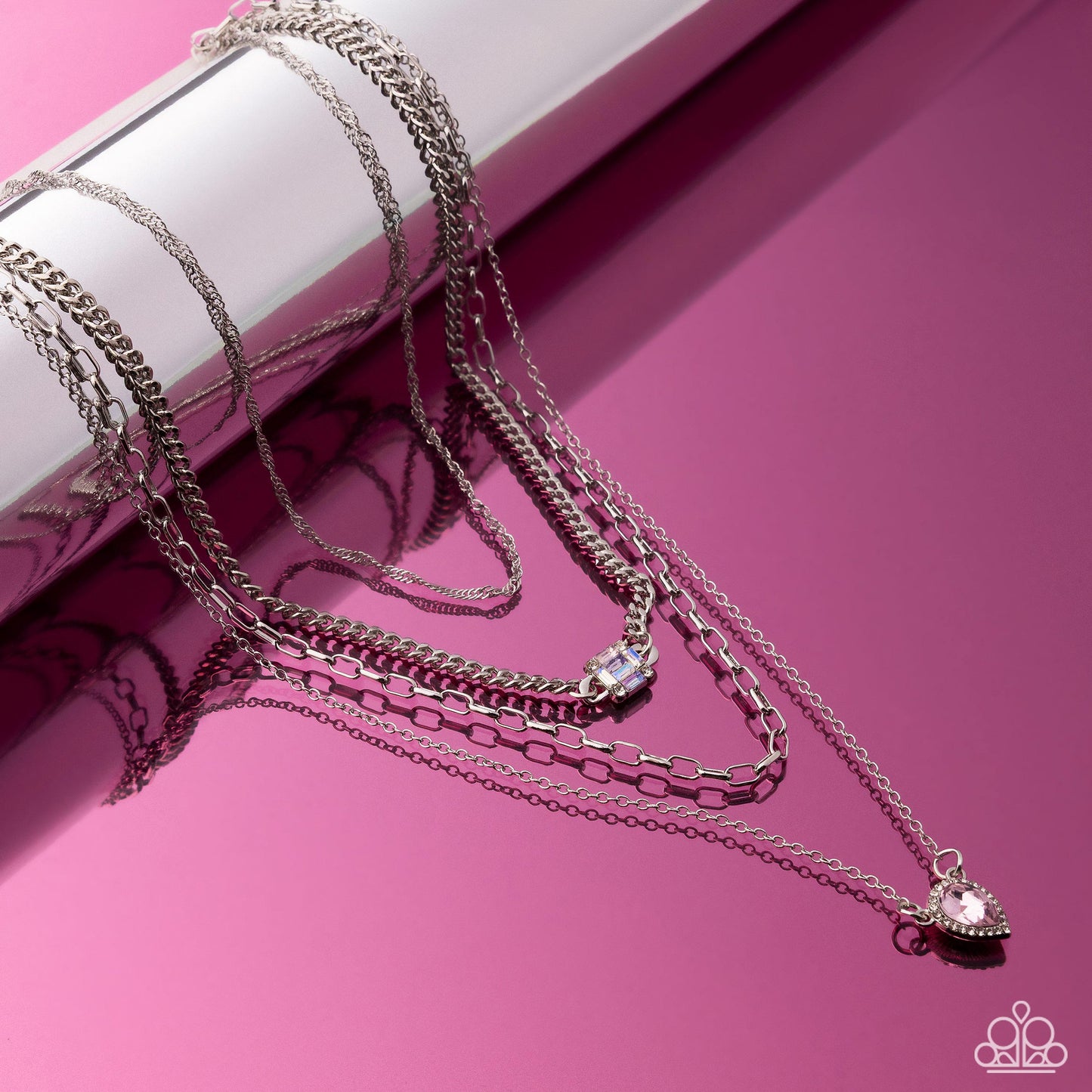 Radiant Rows - Pink Rhinestone Silver Necklace - Paparazzi Accessories