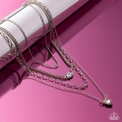 Radiant Rows - Pink Rhinestone Silver Necklace - Paparazzi Accessories