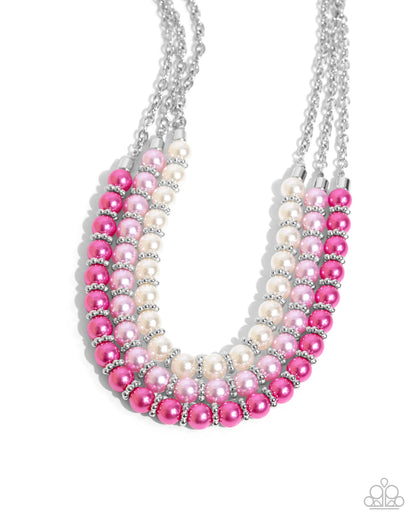 Promising Promenade - Pink Pearls Silver Necklace - Paparazzi Accessories