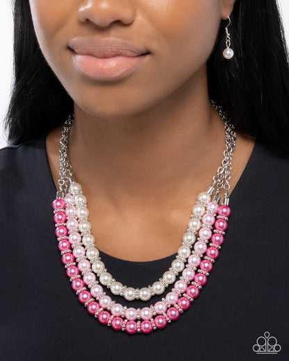 Promising Promenade - Pink Pearls Silver Necklace - Paparazzi Accessories