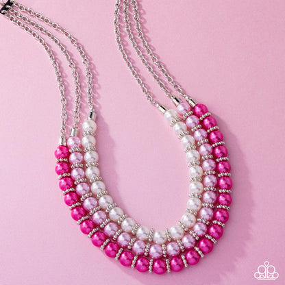 Promising Promenade - Pink Pearls Silver Necklace - Paparazzi Accessories