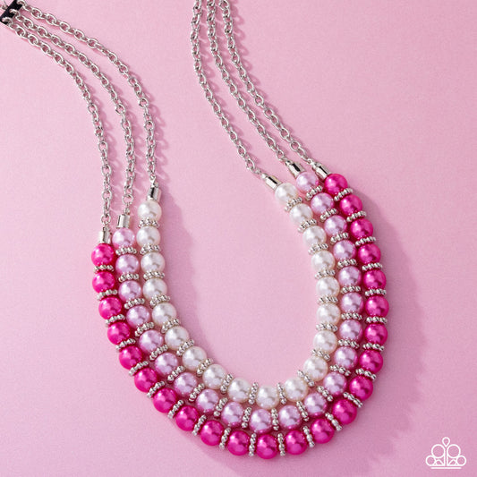 Promising Promenade - Pink Pearls Silver Necklace - Paparazzi Accessories
