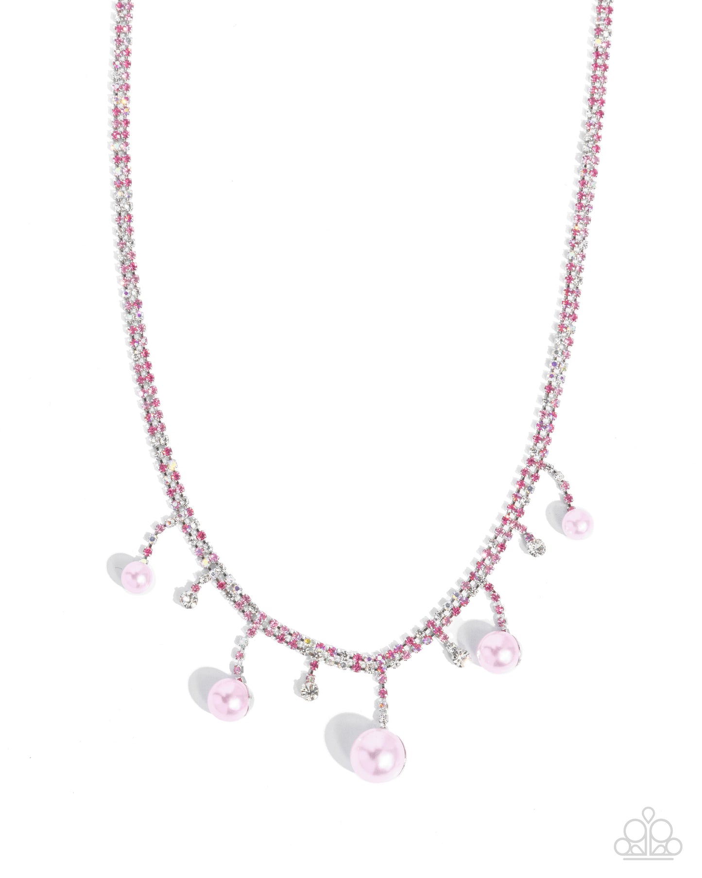 Shimmery Safeguard - Pink Iridescent Rhinestone Pink Pearl Silver Necklace - Paparazzi Accessories