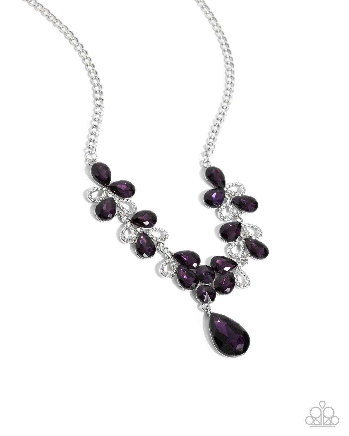 Solo Exhibition - Purple Teardrop Gems Silver Necklace - Paparazzi Accessories