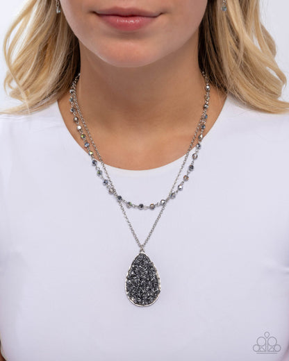 Druzy Delight - Silver UV Shimmer Layered Necklace - Paparazzi Accessories