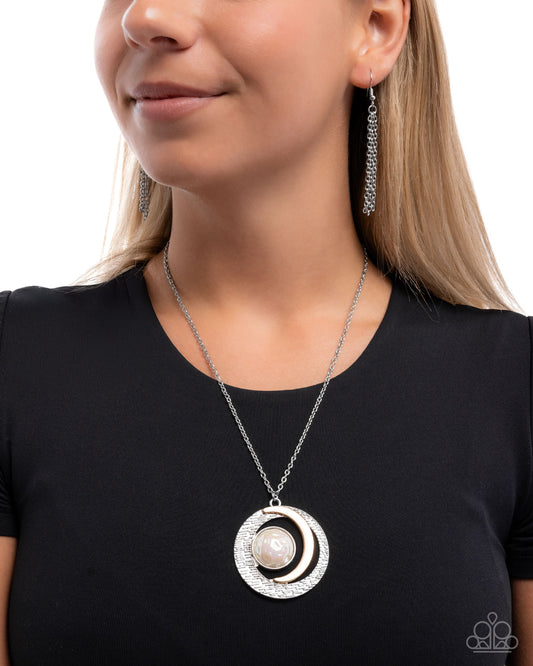 Lunar Month - Silver Necklace, Gold Crescent Moon & Iridescent Bead Necklace - Paparazzi Accessories
