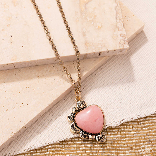 Something So BRIGHT - Pink Stone Heart Pendant Gold Necklace - Paparazzi Accessories