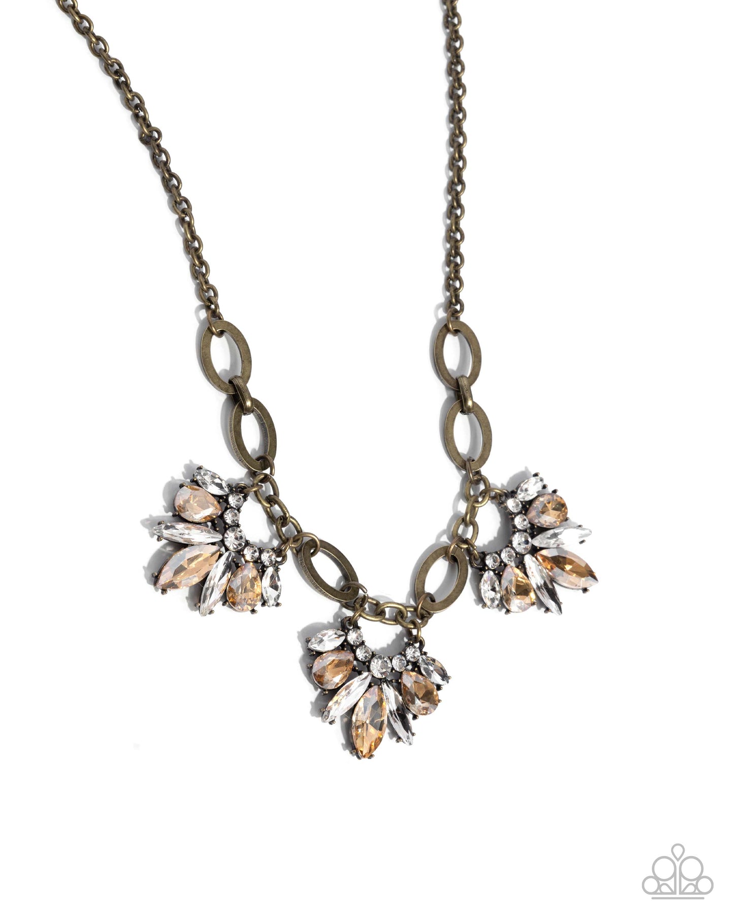 Professional Powerhouse - Brass, Champagne & White Rhinestone Necklace - Paparazzi Accessories