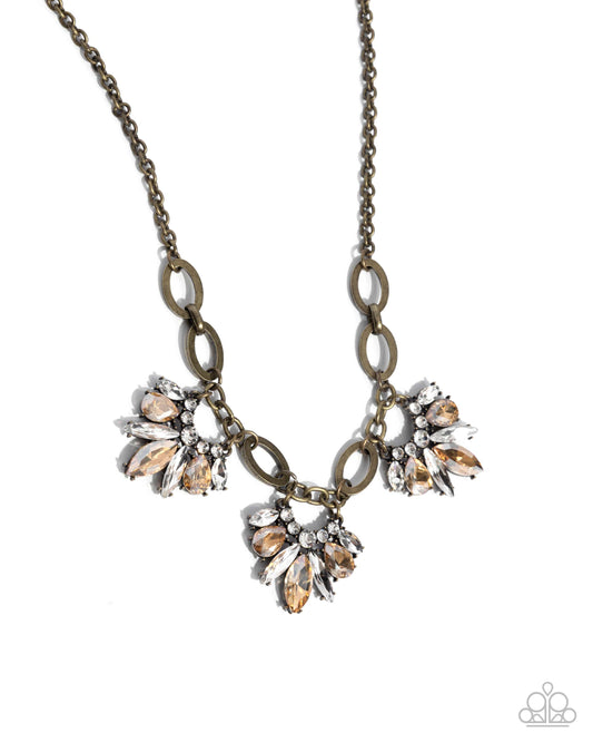 Professional Powerhouse - Brass, Champagne & White Rhinestone Necklace - Paparazzi Accessories