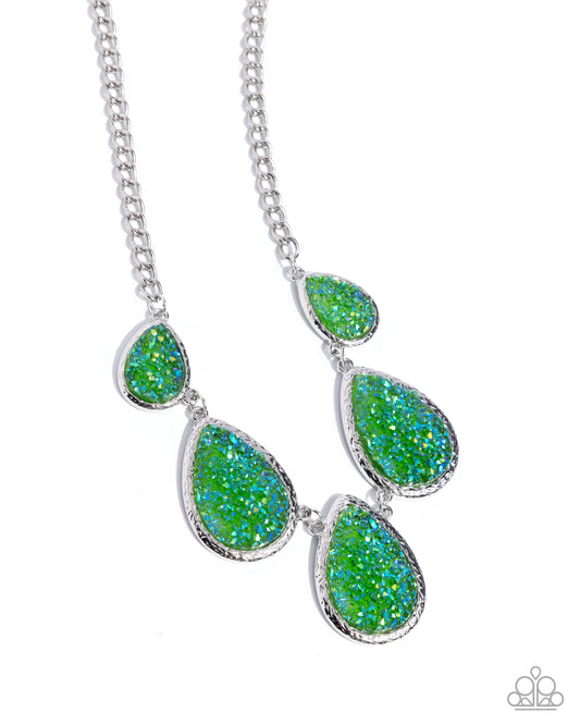 Geode Gamut - Multi Green Druzy Silver Necklace - Paparazzi Accessories