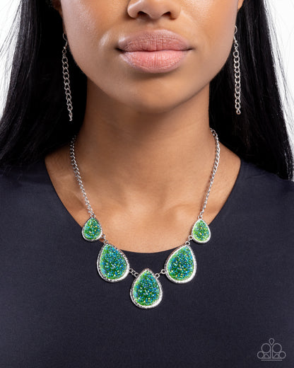 Geode Gamut - Multi Green Druzy Silver Necklace - Paparazzi Accessories