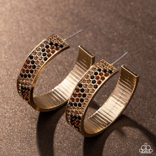 Cheetah Clique - Gold & Cheetah Print Rhinestone Hoop Earrings - January 2025 Life of the Party Exclusive