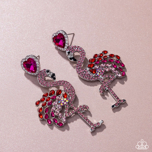 Flamingo Freestyle - Pink Rhinestone Flamingo Heart Post Earrings - January 2025 Life of the Party Exclusive
