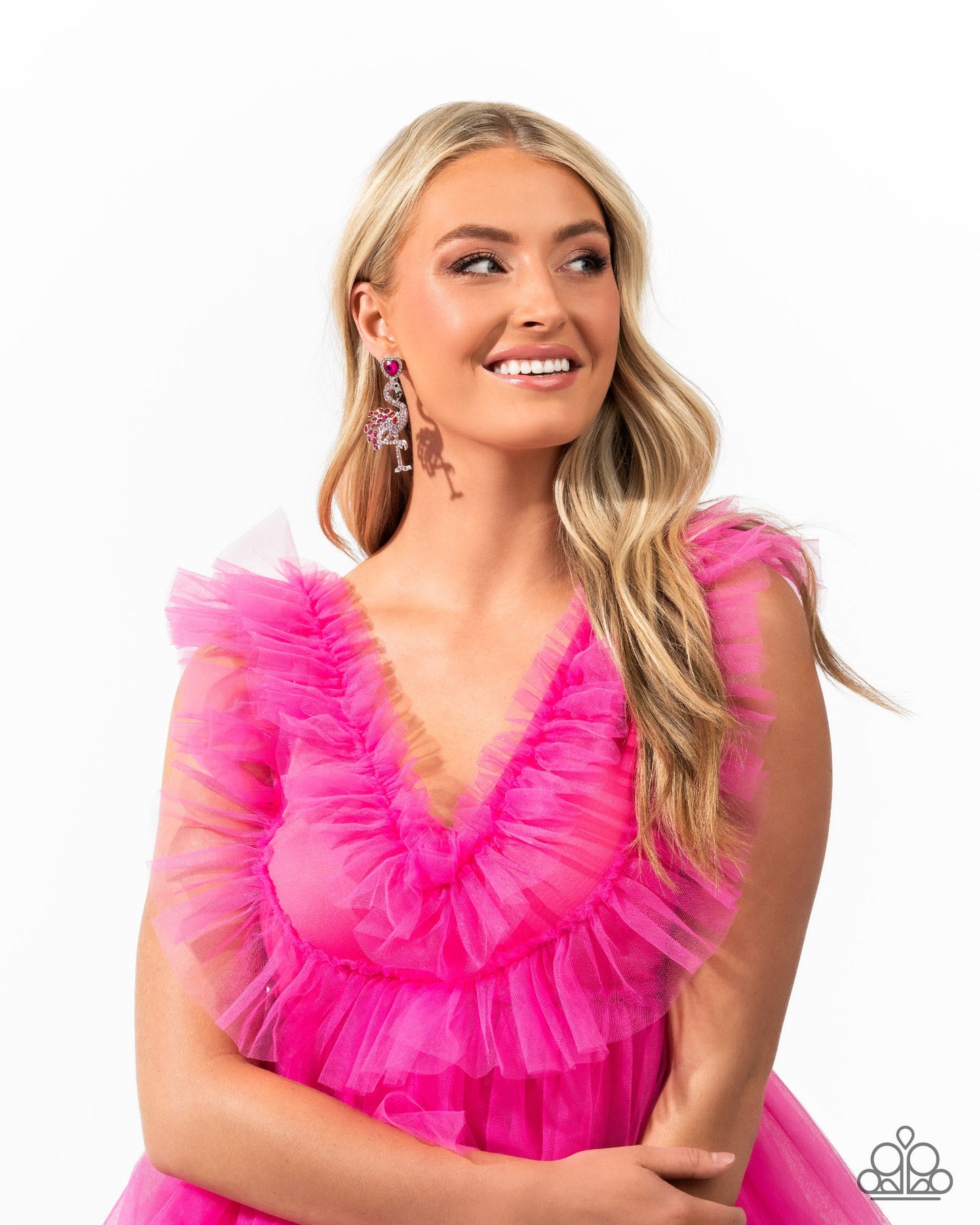 Flamingo Freestyle - Pink Rhinestone Flamingo Heart Post Earrings - January 2025 Life of the Party Exclusive