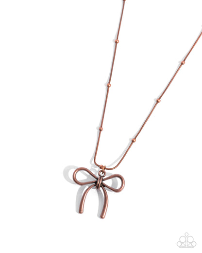 Copper Metal Bow Necklace & Bow FishhookEarrings - Complete Look - Paparazzi Accessories