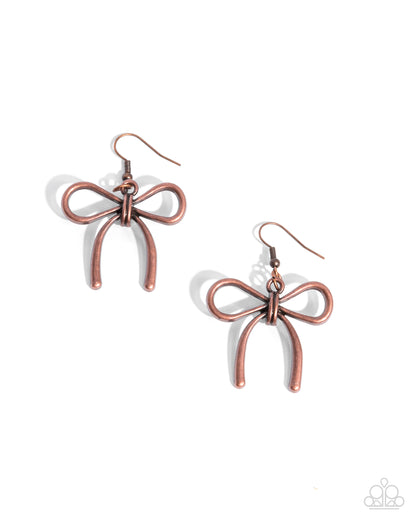 Copper Metal Bow Necklace & Bow FishhookEarrings - Complete Look - Paparazzi Accessories