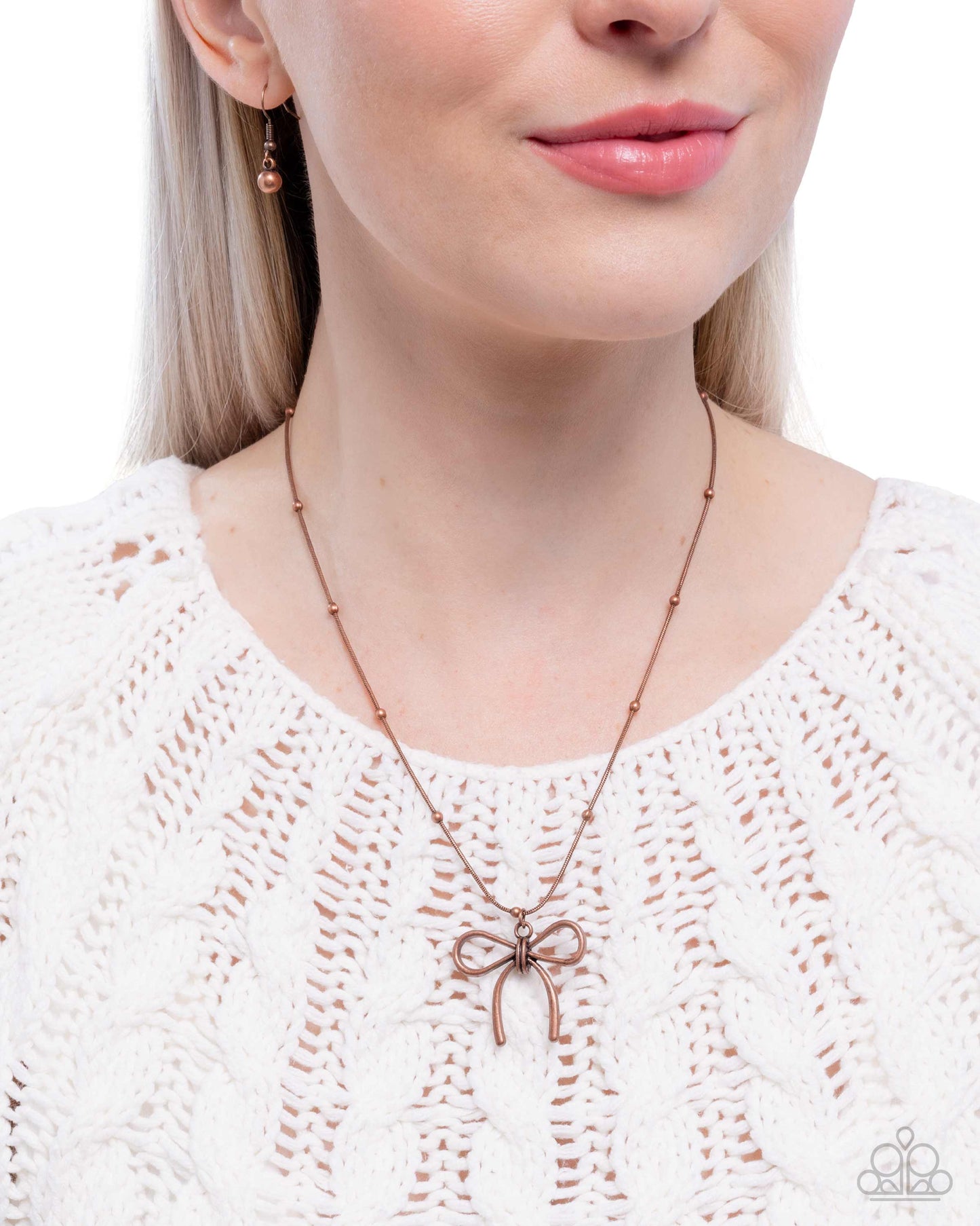 Copper Metal Bow Necklace & Bow FishhookEarrings - Complete Look - Paparazzi Accessories