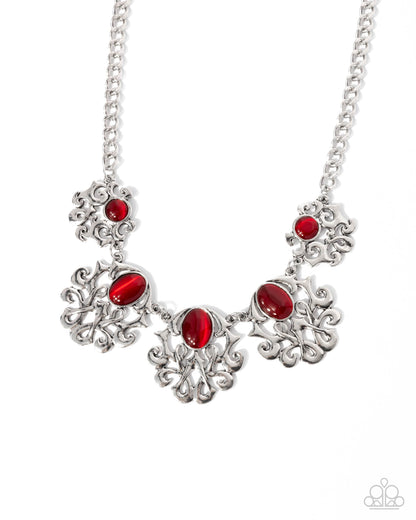 Midsummer Masterpiece - Red Cat's Eye Stone Necklace - Paparazzi Accessories