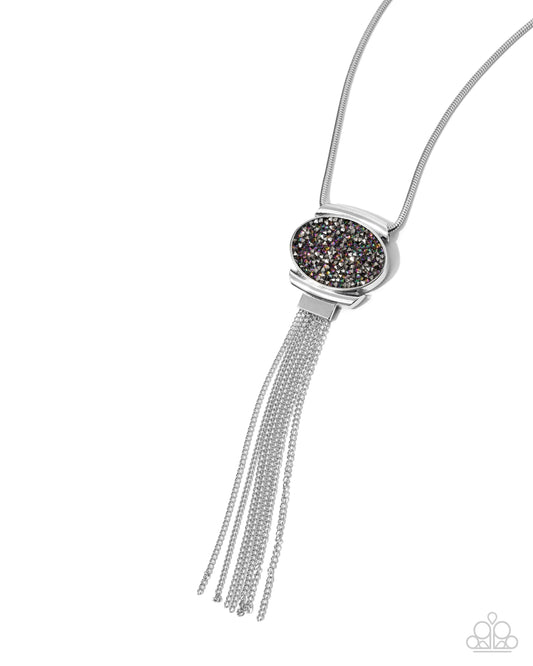 Chained Complication - Silver Druzy Rhinestone Necklace - Paparazzi Accessories