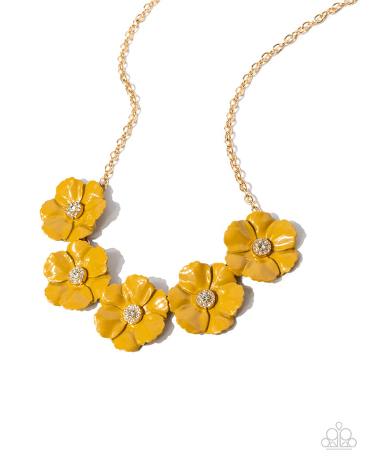 Floral Favor - Yellow Enamel Flower Gold Necklace - Paparazzi Accessories