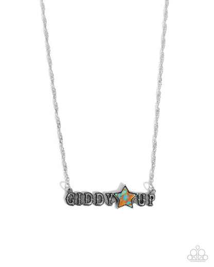 Giddy Up Glam - Brown Crackle Stone Star Silver Necklace - Paparazzi Accessories