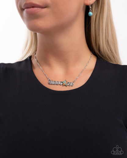 Giddy Up Glam - Brown Crackle Stone Star Silver Necklace - Paparazzi Accessories