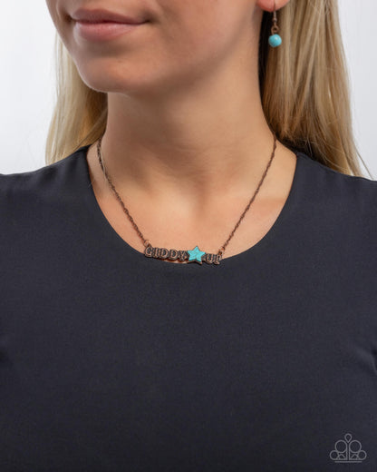 Giddy Up Glam - Copper Turquoise Crackle Stone Star Necklace - Paparazzi Accessories