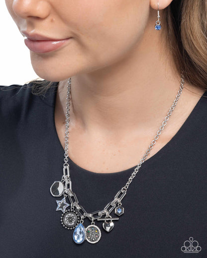 Welcome to the Show - Blue Rhinestone Charms Silver Necklace - Paparazzi Accessories